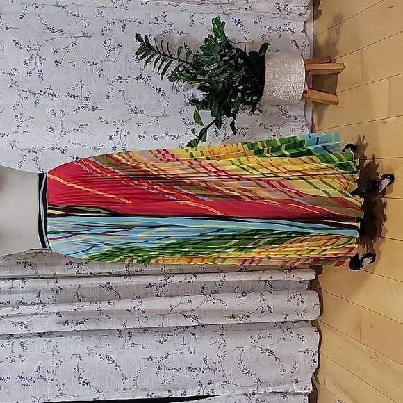 Soft Surroundings Striped Colorful Maxi Skirt Pleated Plisse Size TM